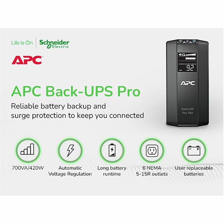 No Break APC Pro BR700G Línea Interactiva, 420W, 700VA, Entrada 120V - 143V, Salida 120V, 6 Salidas