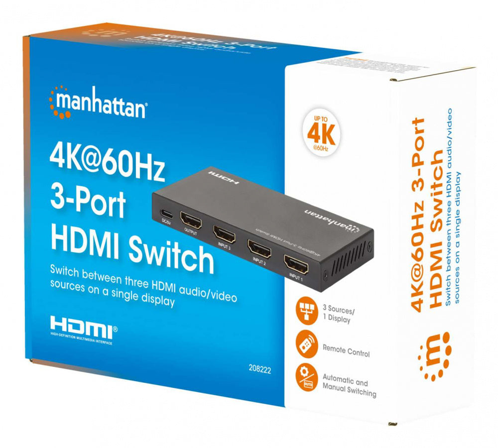 Manhattan Divisor de Video HDMI, 3x HDMI, 3840x2160 4K
