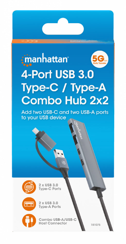 Manhattan Hub USB-C/USB-A - USB-A 3.1, USB-C, 5 Gbit/s