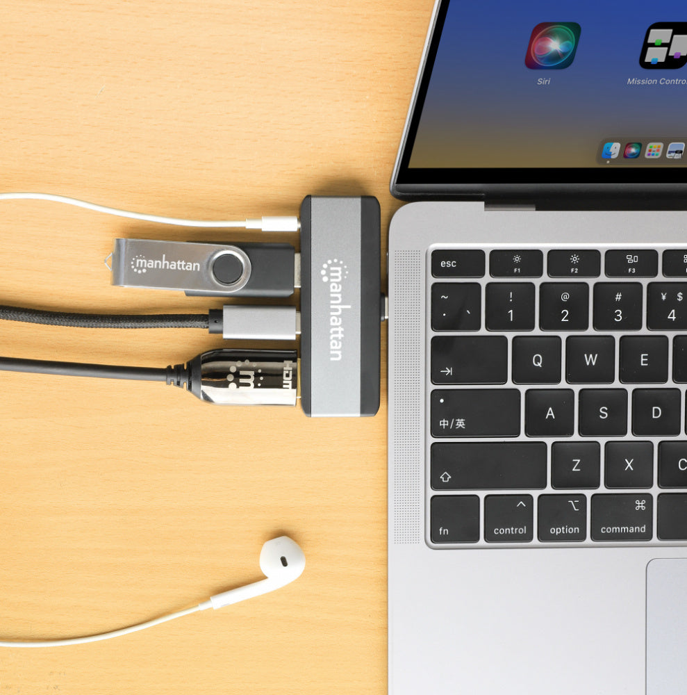 Manhattan Docking Station 190404 USB C, 1x USB, 1x USB C PD, 1x HDMI, 1x 3.5mm, Gris