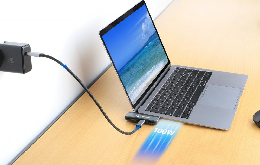 Manhattan Docking Station 190404 USB C, 1x USB, 1x USB C PD, 1x HDMI, 1x 3.5mm, Gris