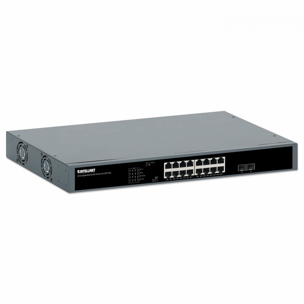 Switch PoE+ con 16 puertos Gigabit Ethernet y 2 puertos SFP - Intellinet Switch PoE