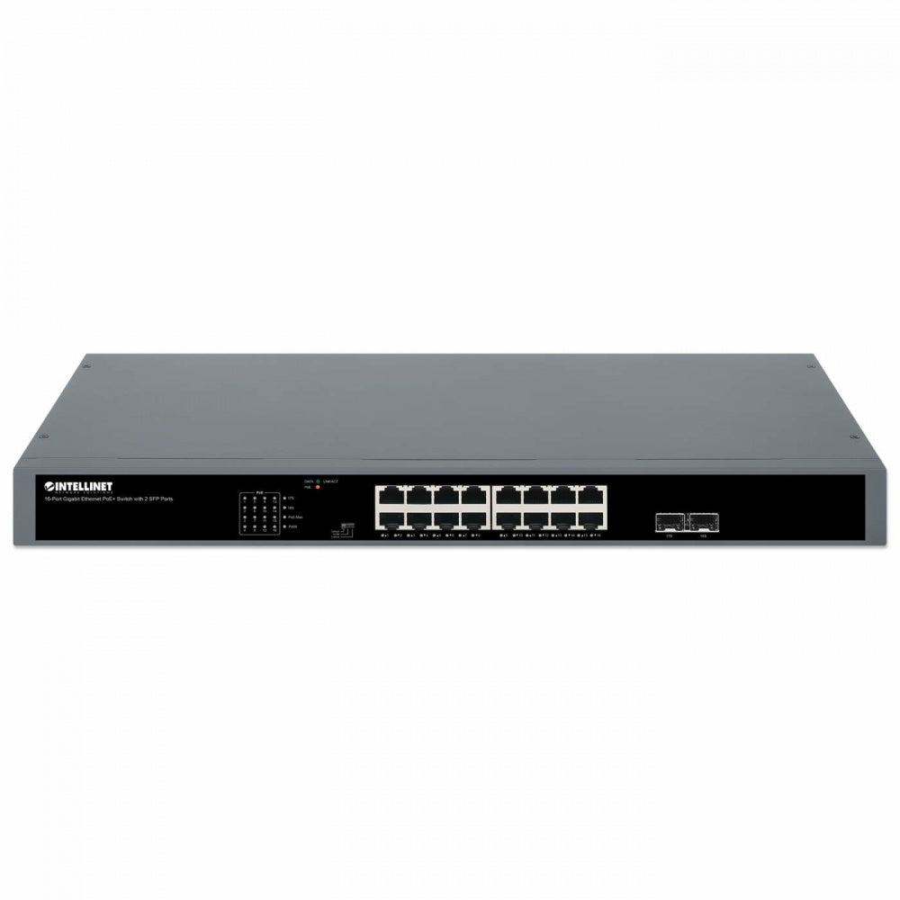 Switch PoE+ con 16 puertos Gigabit Ethernet y 2 puertos SFP - Intellinet Switch PoE