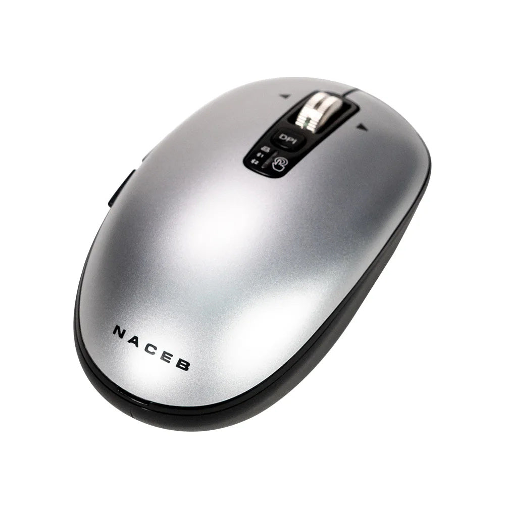 Mouse Naceb - Frecuencia Bluetooth/Radio - USB - 6 Botón(es) - Plata - Inalámbrico - 2.40GHz - 3200