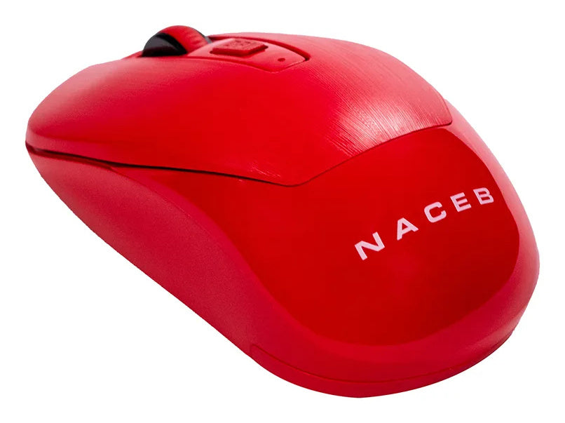 Mouse Naceb - Radiofrecuencia - USB - 3 Botón(es) - Rojo - Inalámbrico - 2.40GHz - 1600 dpi - Rueda