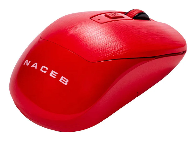 Mouse Naceb - Radiofrecuencia - USB - 3 Botón(es) - Rojo - Inalámbrico - 2.40GHz - 1600 dpi - Rueda