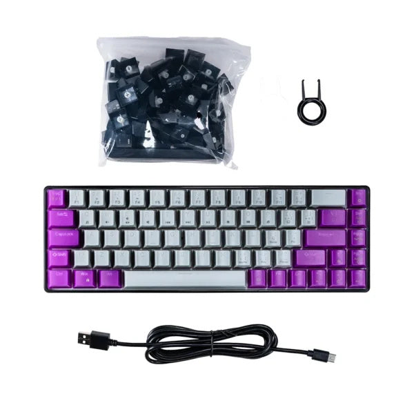 Naceb NA-0963 Teclado gaming - Cable Conectividad - USB 2.0 Tipo C Interfaz - RGB LED - Gris - 69