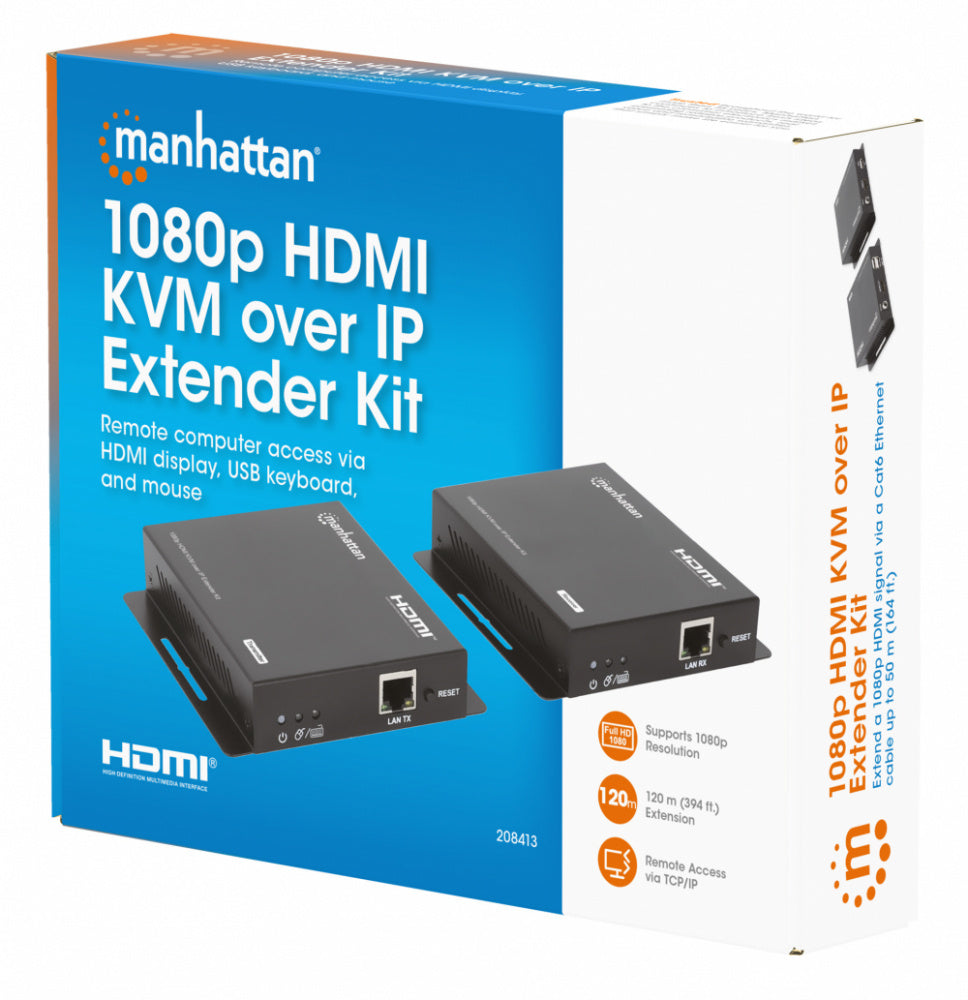 Manhattan Transmisor y Receptor Alámbrico por Cable Cat6, Entrada 1 x RJ-45 1 x HDMI, Salida 1 x RJ-45 1 x HDMI, hasta 120 Metros
