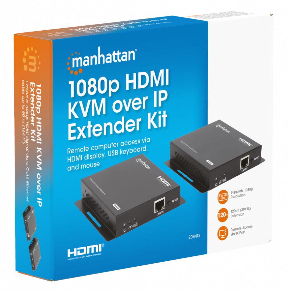 Manhattan Transmisor y Receptor Alámbrico por Cable Cat6, Entrada 1 x RJ-45 1 x HDMI, Salida 1 x RJ-45 1 x HDMI, hasta 120 Metros
