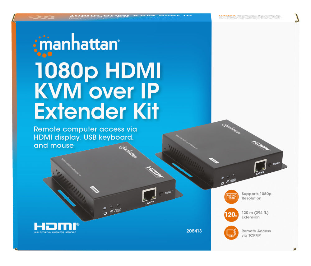 Manhattan Transmisor y Receptor Alámbrico por Cable Cat6, Entrada 1 x RJ-45 1 x HDMI, Salida 1 x RJ-45 1 x HDMI, hasta 120 Metros
