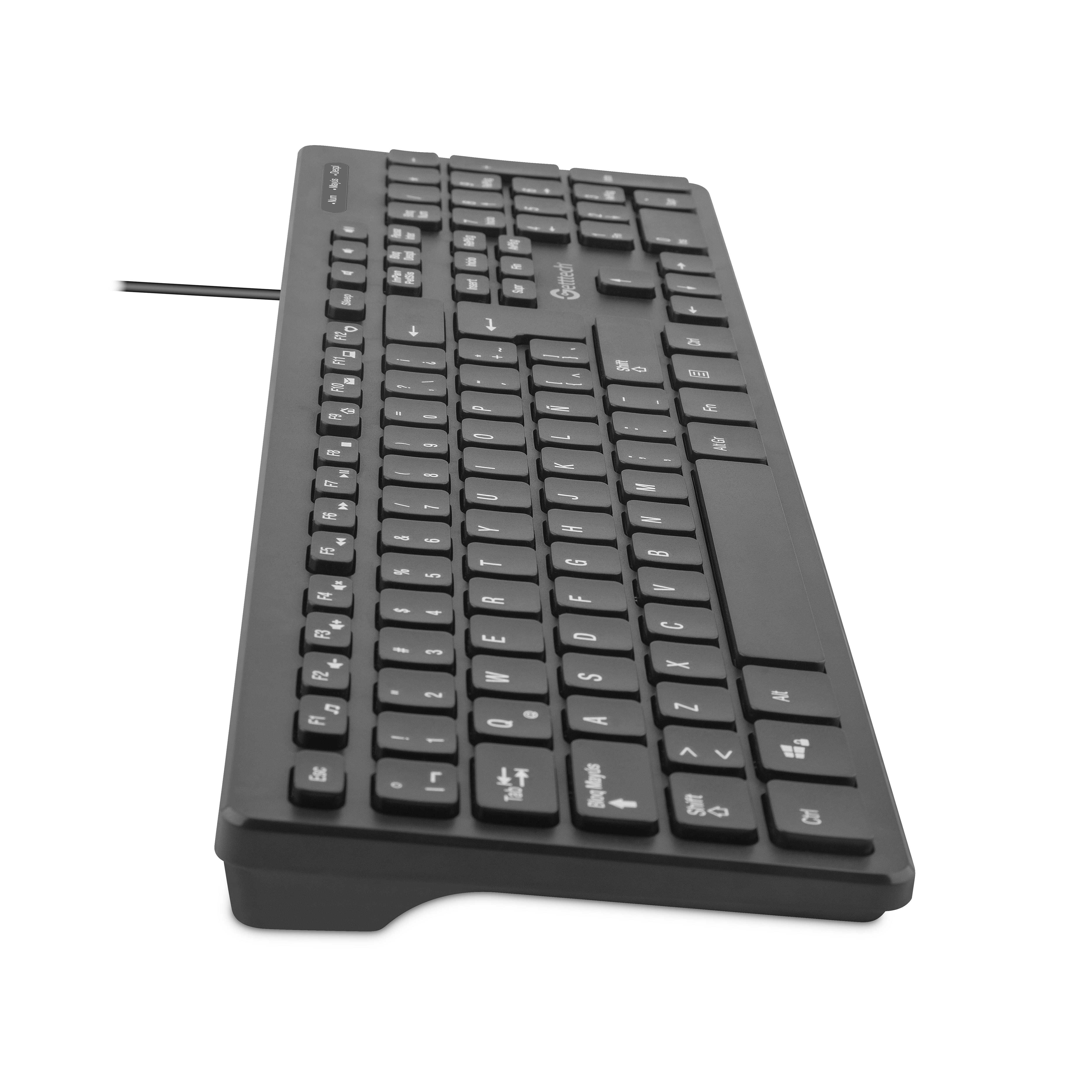 Teclado Slim Getttech Alambrico Con 2 Puertos Usb Port Teclado Negro Idioma Español Latinoamérica