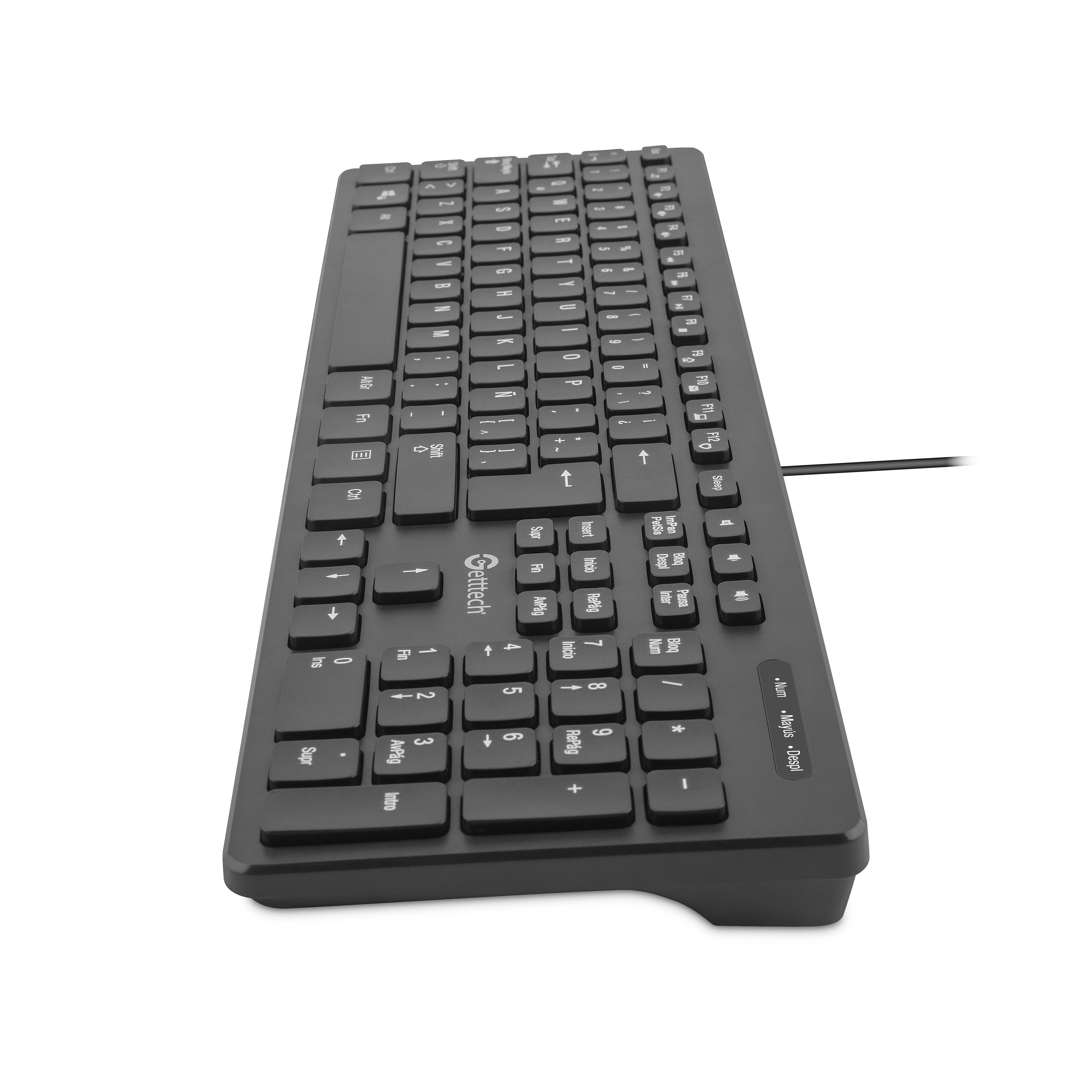 Teclado Slim Getttech Alambrico Con 2 Puertos Usb Port Teclado Negro Idioma Español Latinoamérica