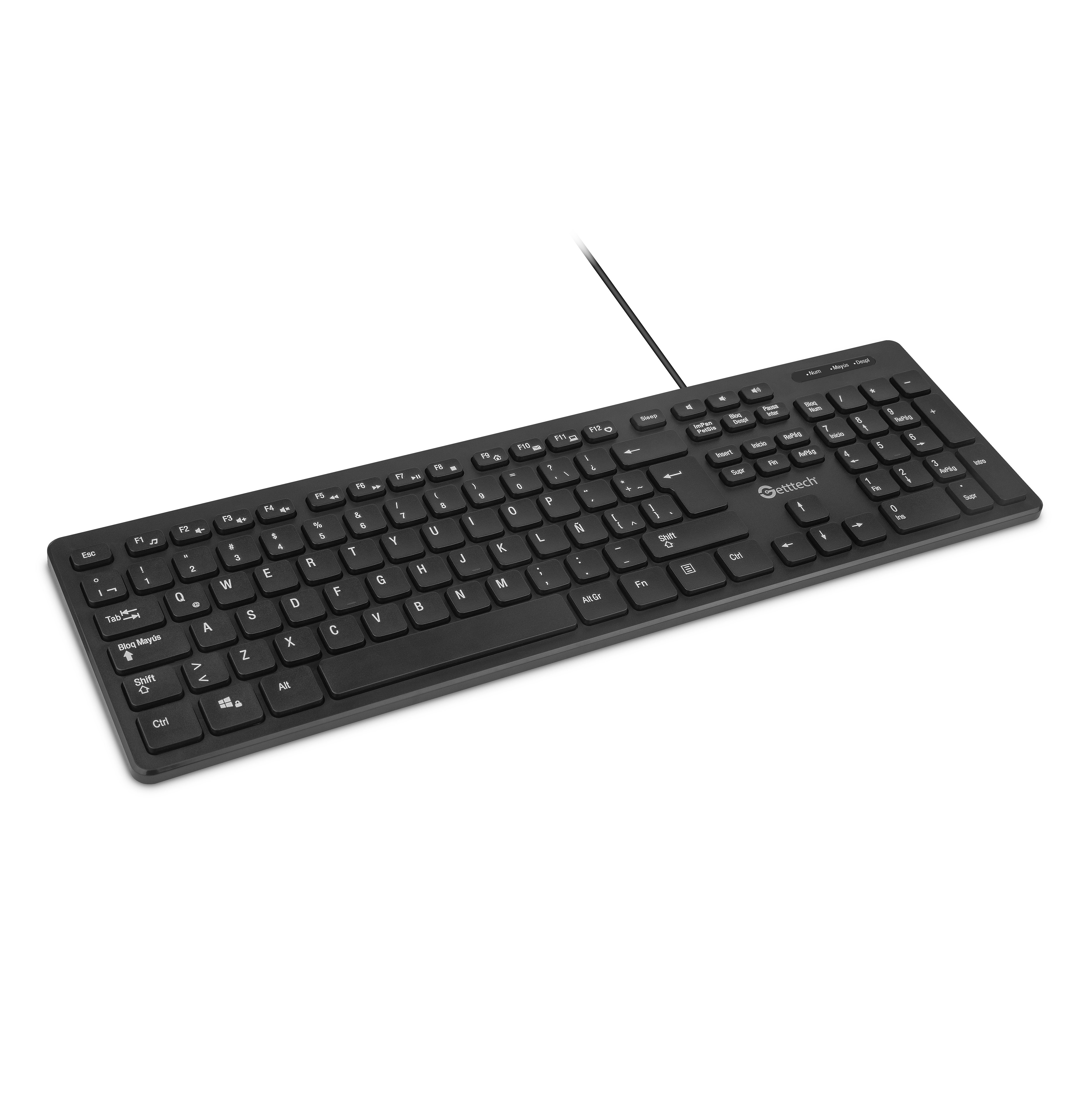 Teclado Slim Getttech Alambrico Con 2 Puertos Usb Port Teclado Negro Idioma Español Latinoamérica