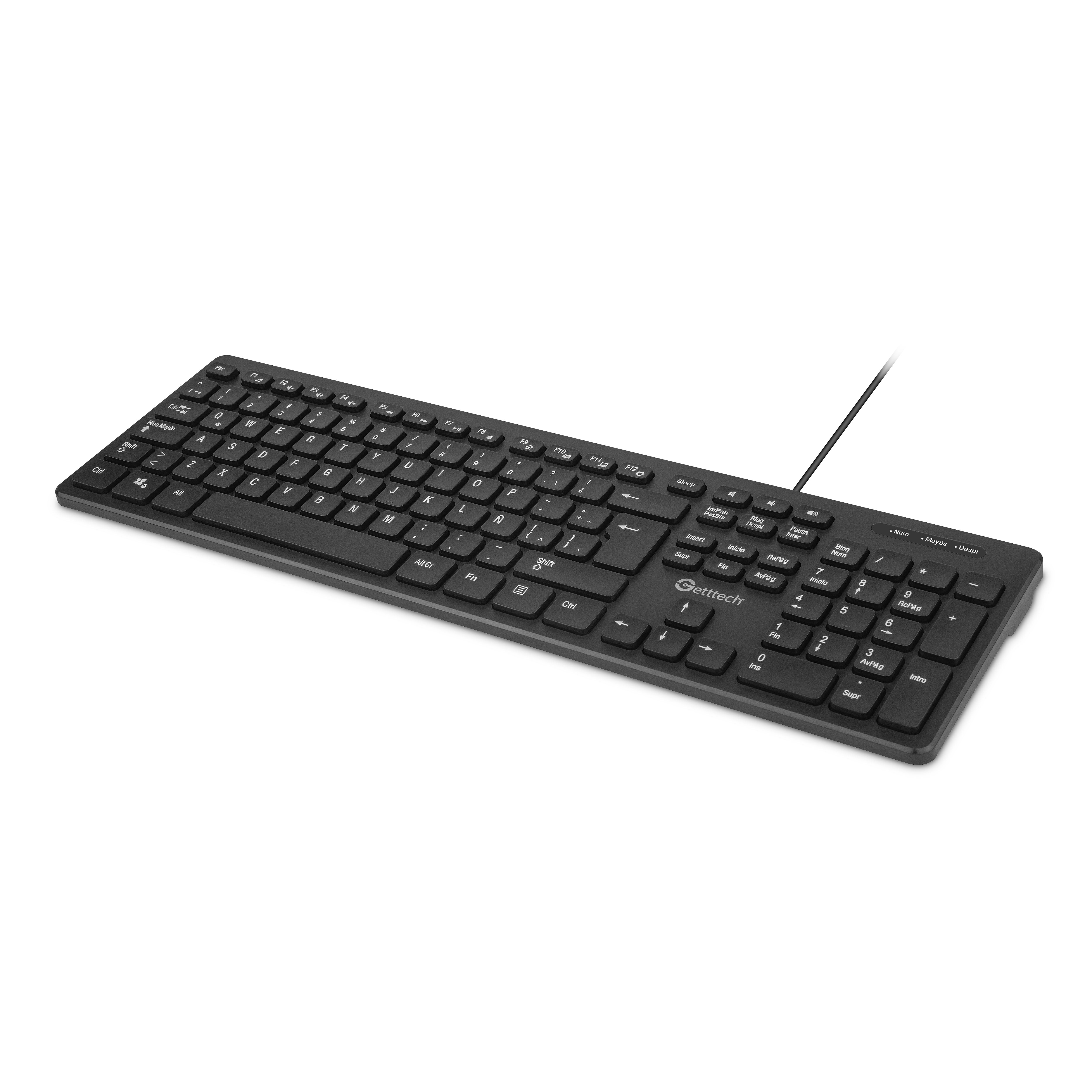 Teclado Slim Getttech Alambrico Con 2 Puertos Usb Port Teclado Negro Idioma Español Latinoamérica