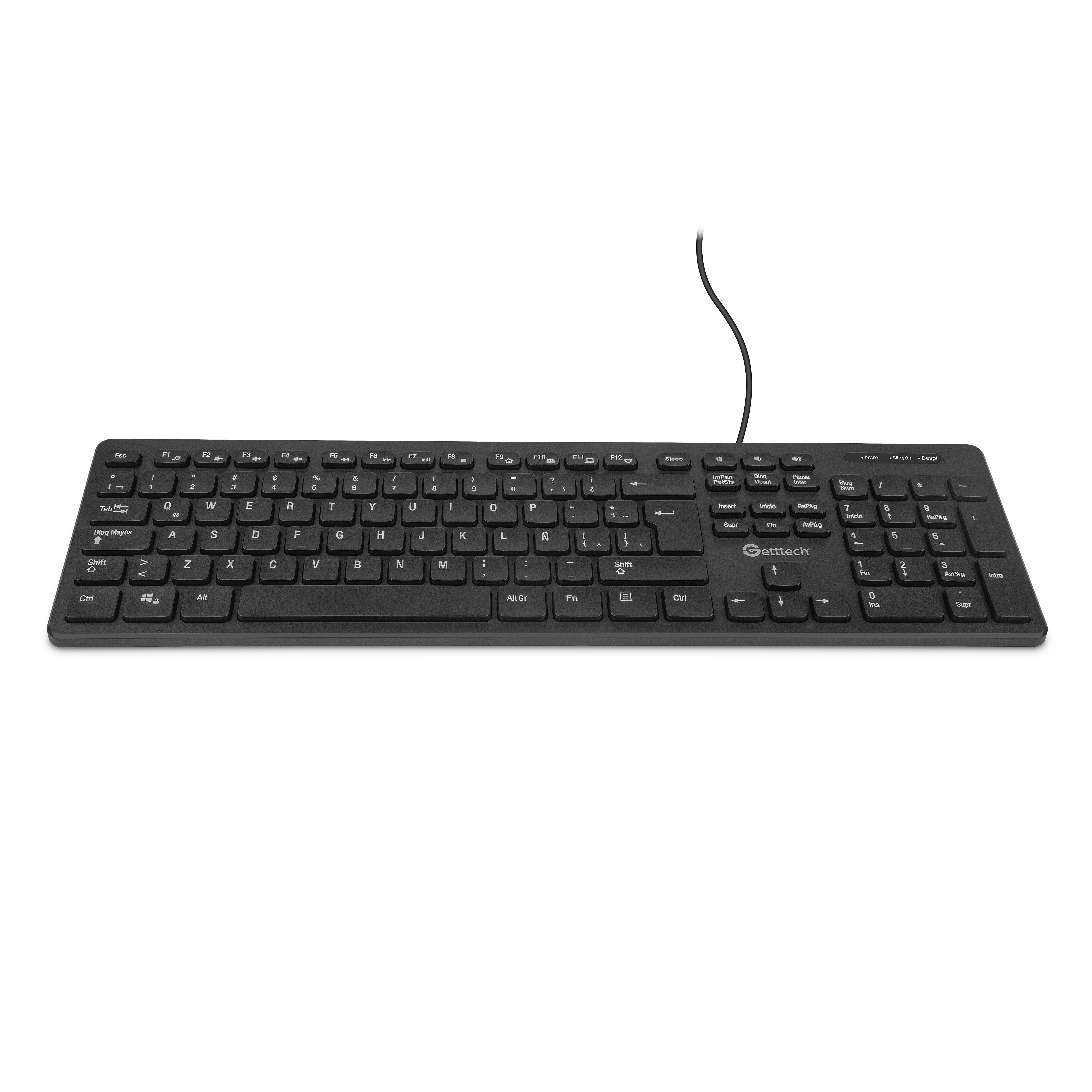Teclado Slim Getttech Alambrico Con 2 Puertos Usb Port Teclado Negro Idioma Español Latinoamérica