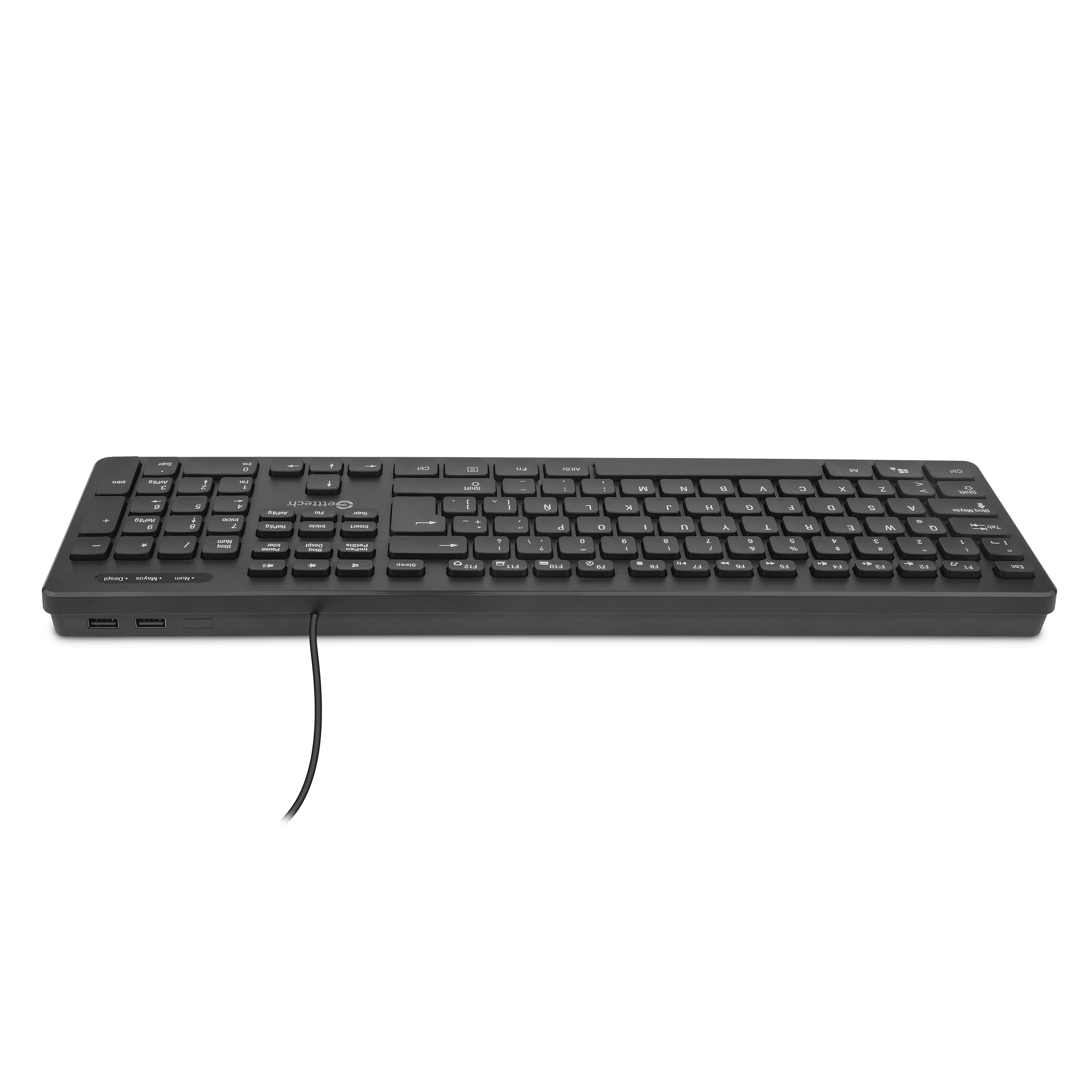 Teclado Slim Getttech Alambrico Con 2 Puertos Usb Port Teclado Negro Idioma Español Latinoamérica
