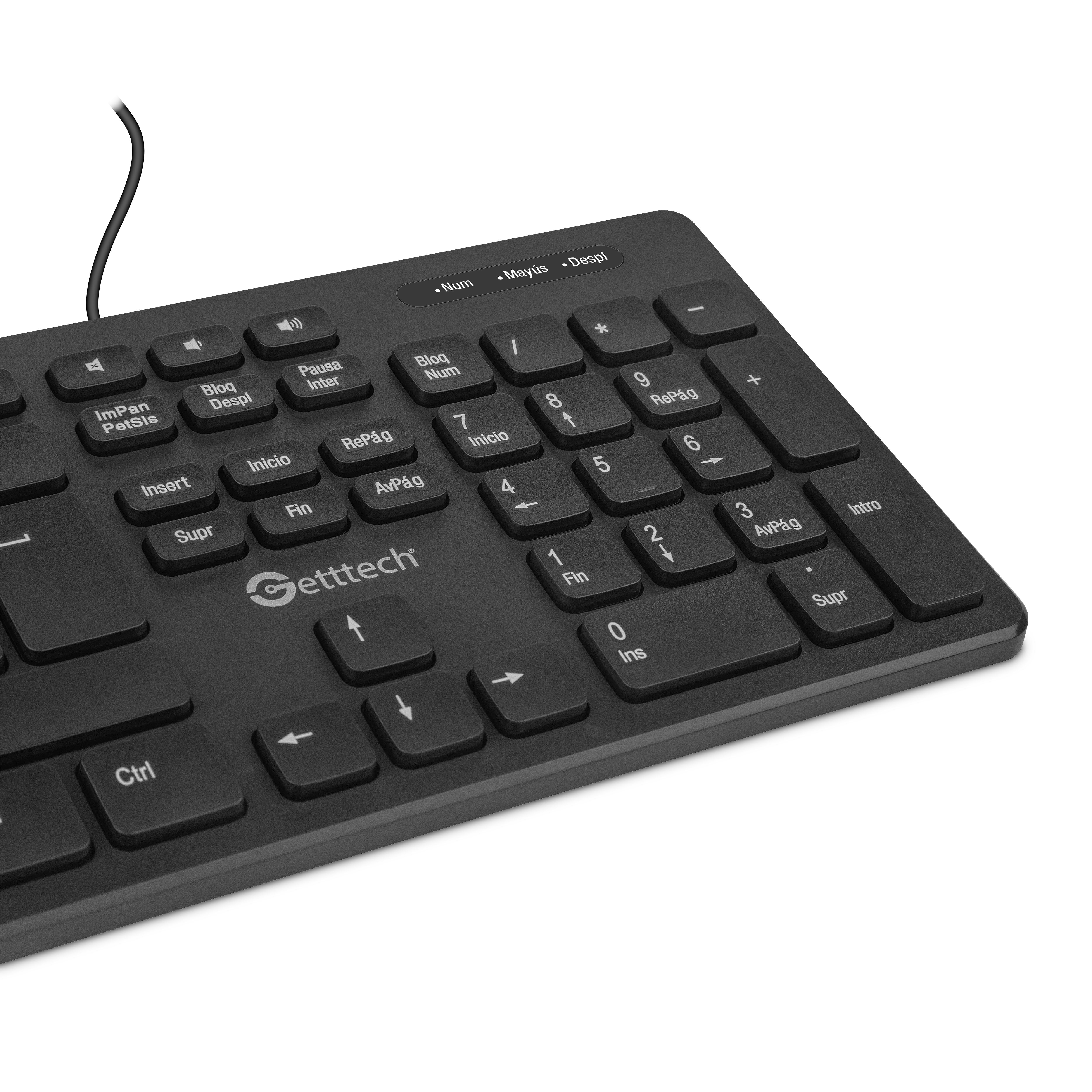 Teclado Slim Getttech Alambrico Con 2 Puertos Usb Port Teclado Negro Idioma Español Latinoamérica