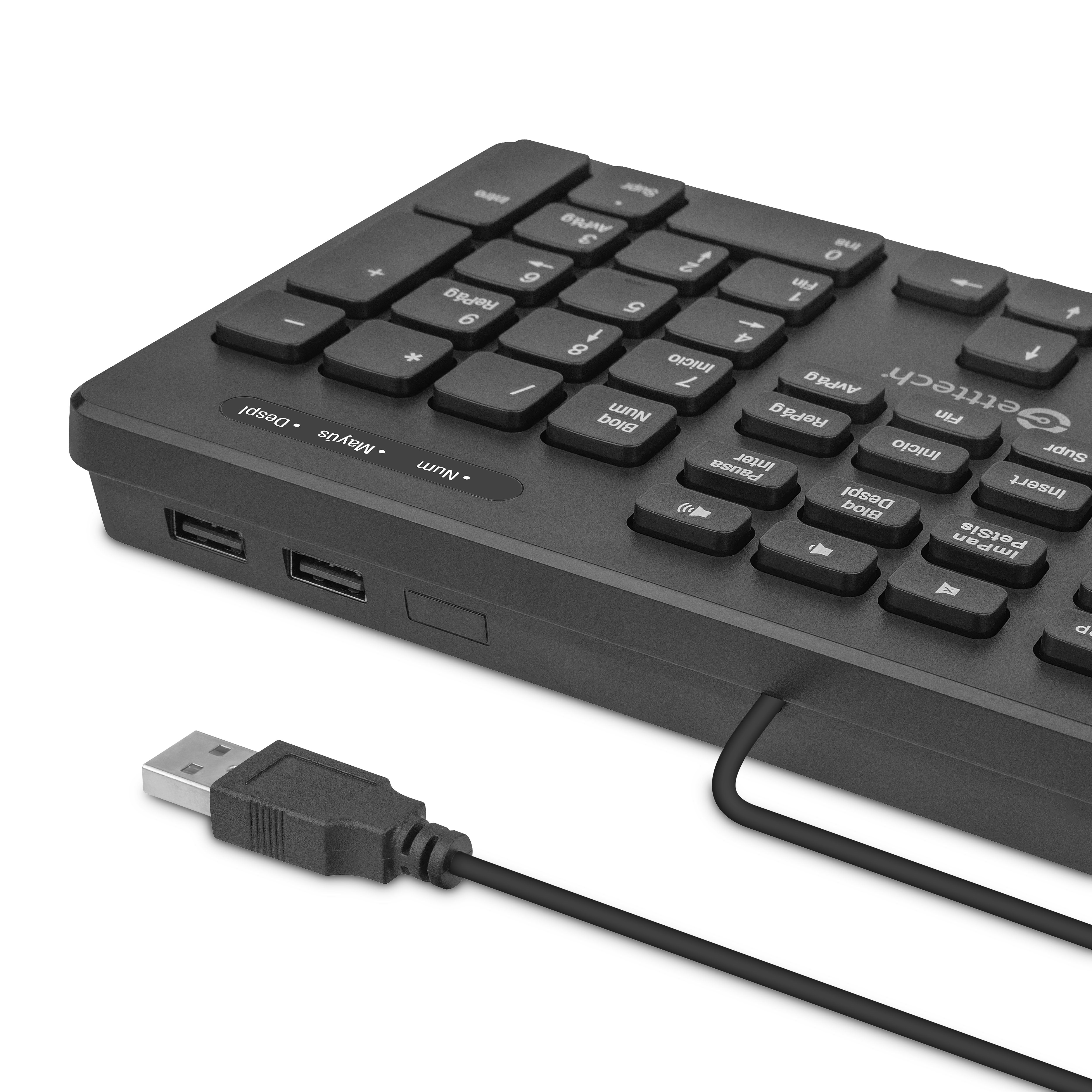 Teclado Slim Getttech Alambrico Con 2 Puertos Usb Port Teclado Negro Idioma Español Latinoamérica