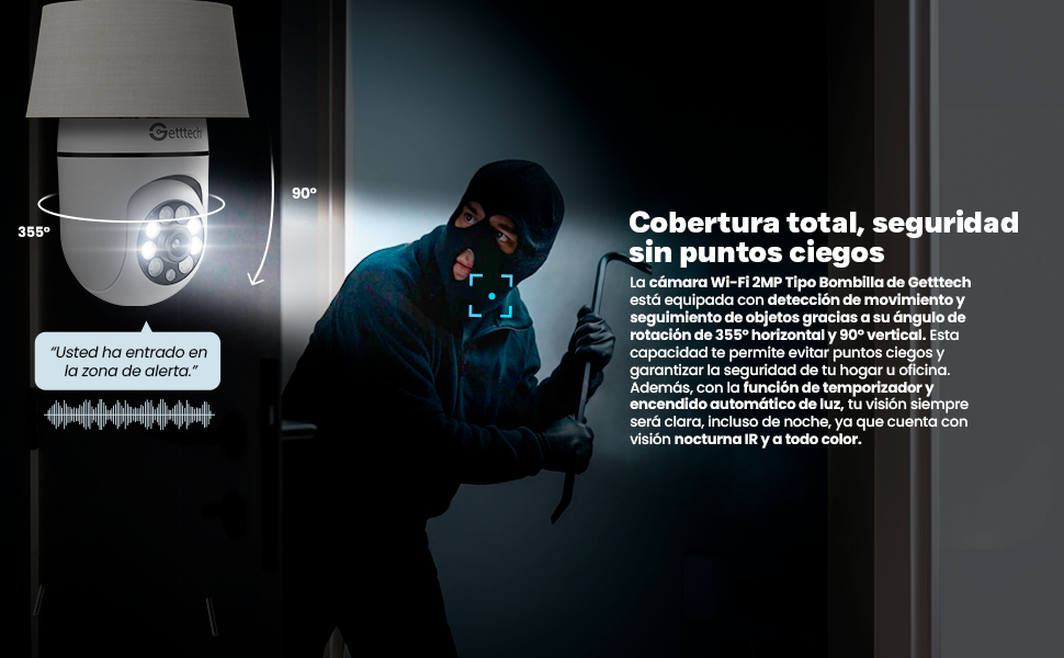 Getttech Cámara de Seguridad IP Smart WiFi Domo para Interiores GEC-WBUB2, Inalámbrico, 1920x1080 Full HD, Día/Noche
