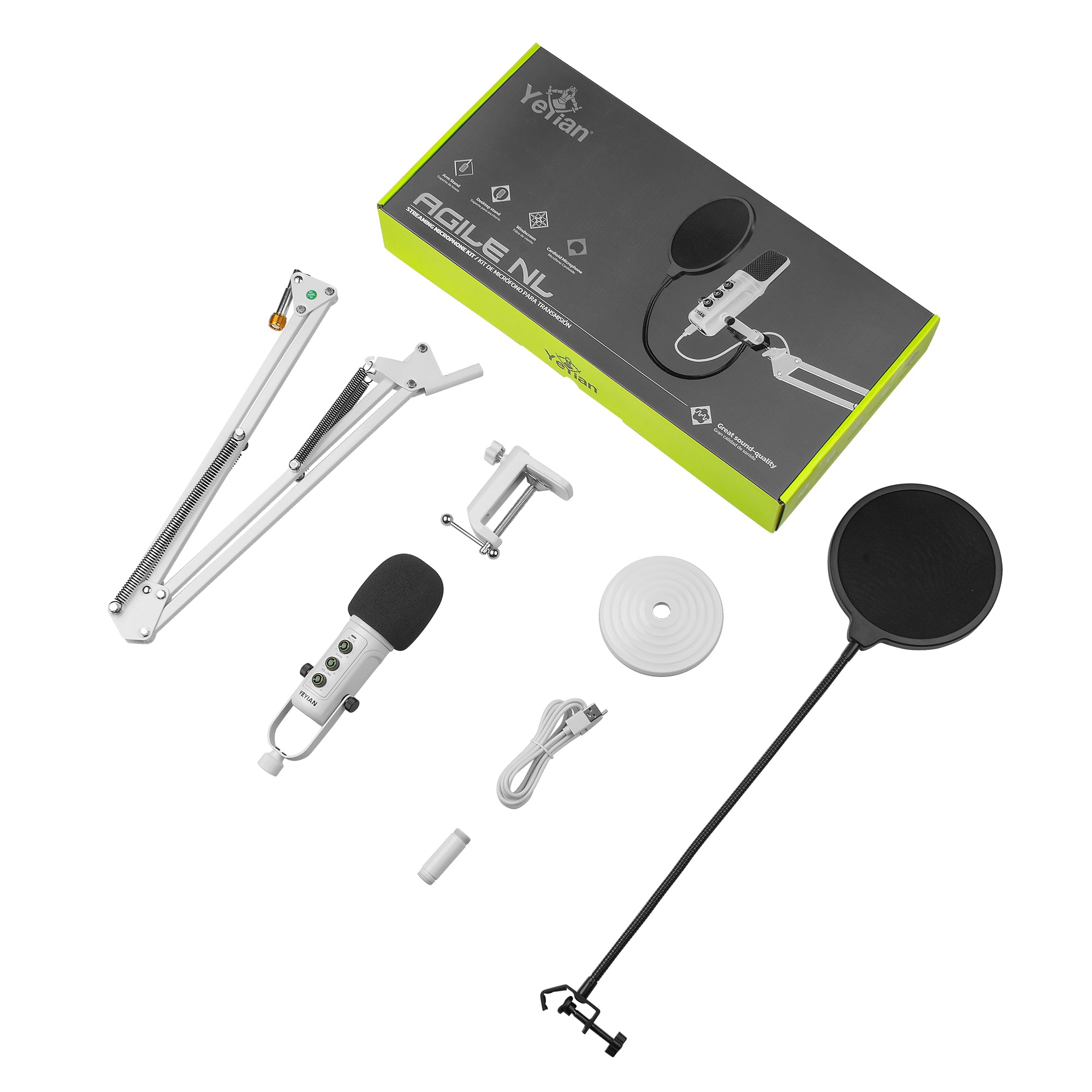 Micrófono PC Gamer Yeyian, Micrófono USB Condensador con Cancelación de Ruido, USB Tipo-C,