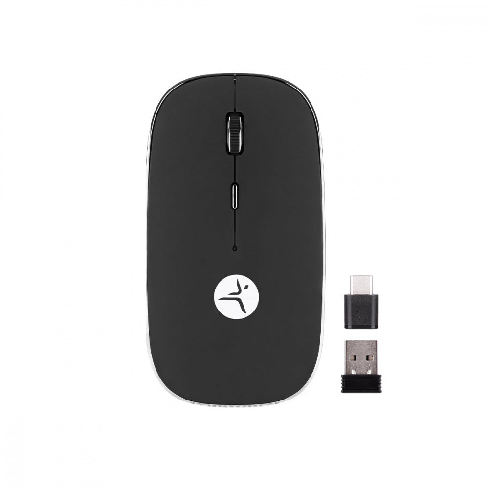 MOUSE RECARGABLE  NEGRO CON CON EXCIN TIPO C Y USB A CON MOUSE PAD