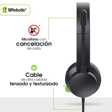 BRobotix Audífonos con Micrófono 406054, Alámbrico, USB, Negro