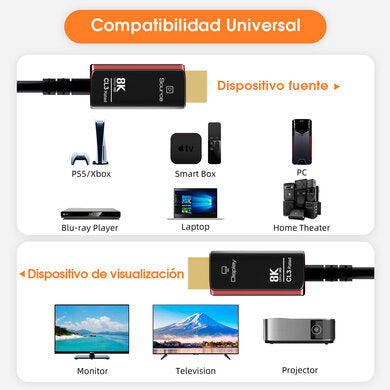 BROBOTIX CABLE HDMI DE FIBRA ÓPTICA ACTIVA, VERSIÓN 2.1, SOPORTA 8K X 4K, DE 30 METROS, COLOR NEGRO