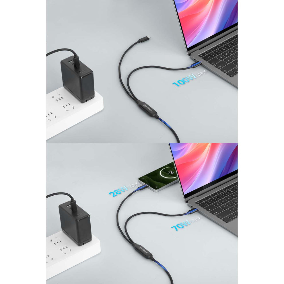 Cable de carga USB-C doble 100 W, 2 m (7 ft), USB-C macho a dos USB-C macho, cable divisor de