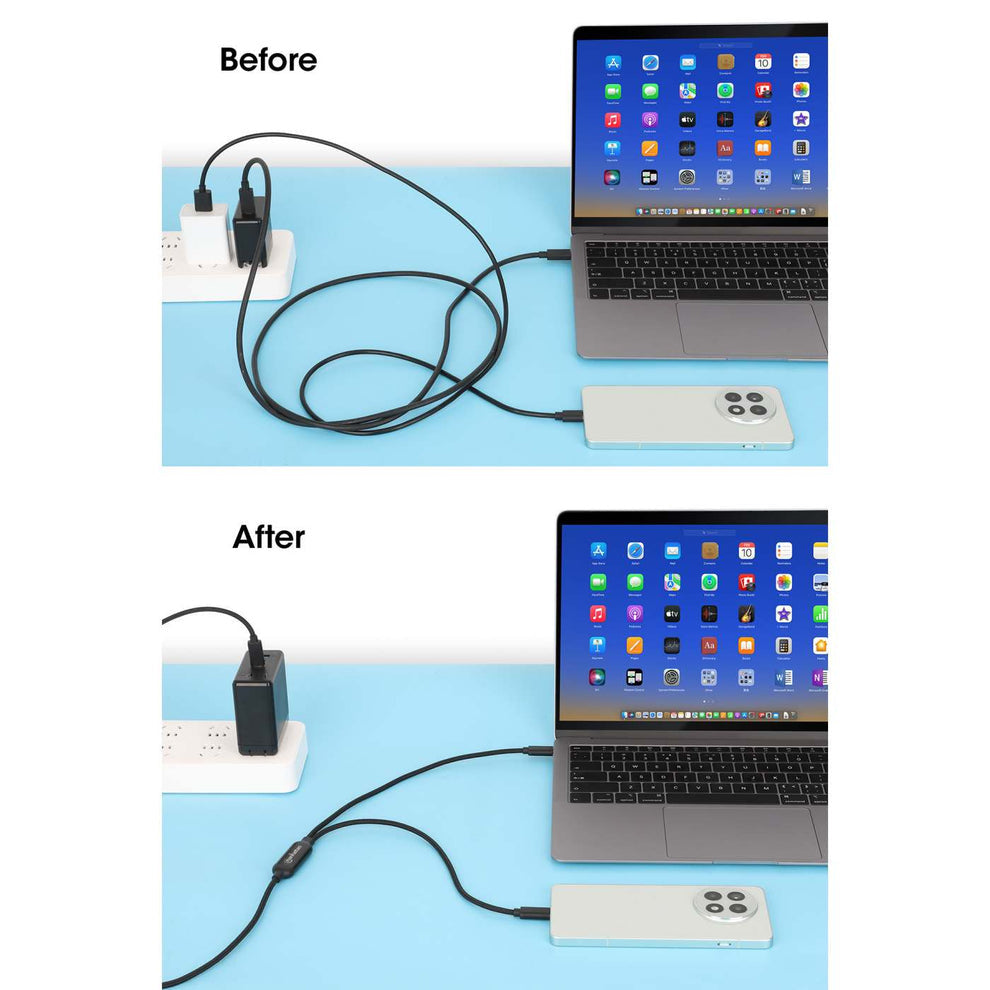 Cable de carga USB-C doble 100 W, 2 m (7 ft), USB-C macho a dos USB-C macho, cable divisor de