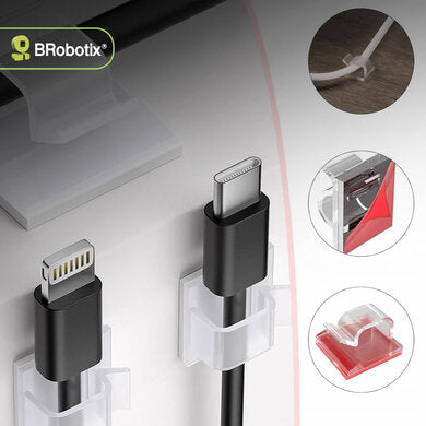BROBOTIX ORGANIZADOR ADHESIVO P ARA CABLES 24 PIEZAS TRANSPARENTE
