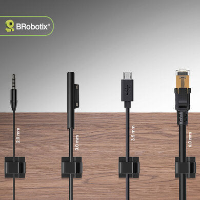 BROBOTIX ORGANIZADOR ADHESIVO P ARA CABLES 24 PIEZAS COLOR NEGRO.