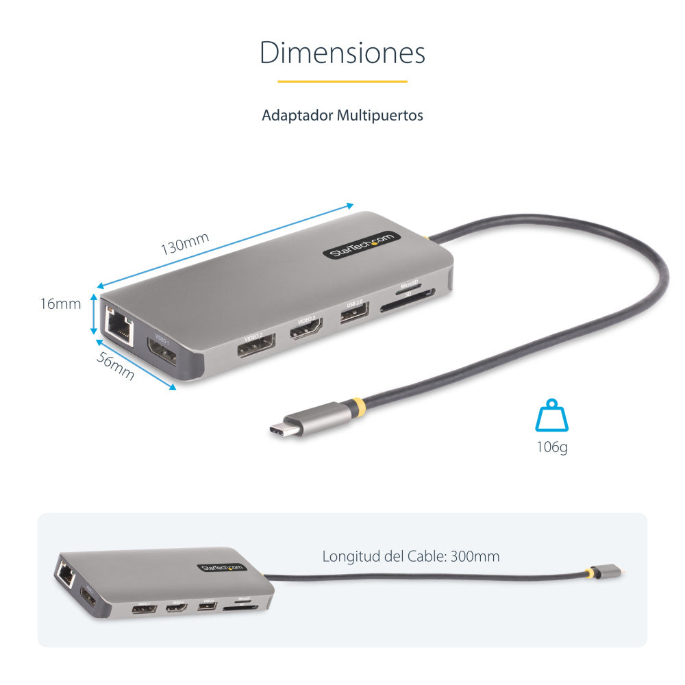 ADAPTADOR MULTIPUERTO USB-C DE 3 MONITORES HDMI/DP