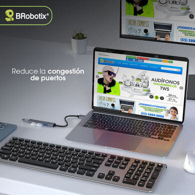 BROBOTIX HUB USB 3.0 CON 4 PUER TOS USB-A CONECTOR TIPO C PLUG AN