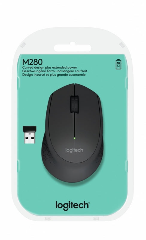 Mouse Logitech Óptico M280, Inalámbrico, 1000DPI, USB, Negro