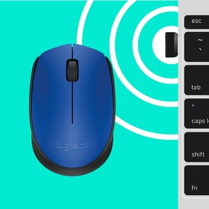 Mouse Ergonómico Logitech Óptico M170, Inalámbrico, USB, 1000DPI, Negro/Azul