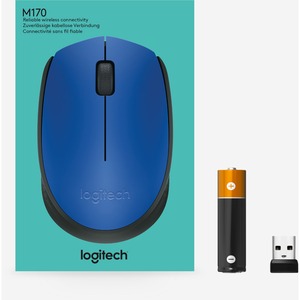 Mouse Ergonómico Logitech Óptico M170, Inalámbrico, USB, 1000DPI, Negro/Azul