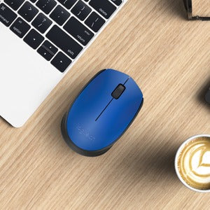 Mouse Ergonómico Logitech Óptico M170, Inalámbrico, USB, 1000DPI, Negro/Azul
