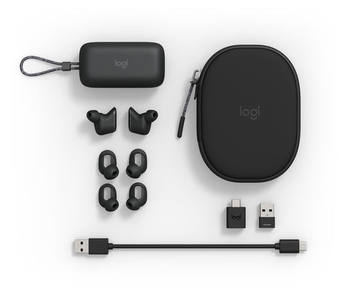 Logitech Audífonos Intrauriculares con Micrófono Zone True Wireless, Inalámbrico, Bluetooth, Grafito ? Incluye Adaptador USB-C y USB-A