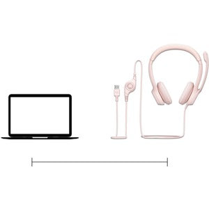 Logitech Audífonos con Micrófono H390, Alámbrico, 1.9 Metros, USB, Rosa