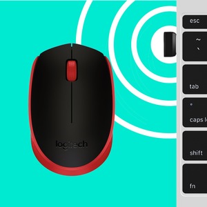 Mouse Ergonómico Logitech Óptico M170, Inalámbrico, USB, 1000DPI, Negro/Rojo