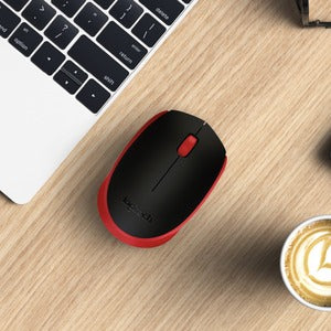 Mouse Ergonómico Logitech Óptico M170, Inalámbrico, USB, 1000DPI, Negro/Rojo