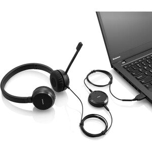 Lenovo Audífonos Pro Wired Stereo VOIP, Alámbrico, USB, Negro