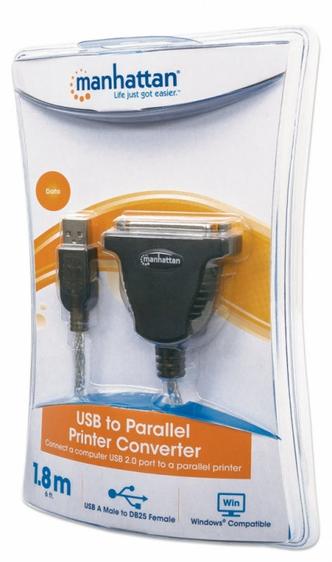 Manhattan Convertidor de USB a Paralelo para Impresora, USB A a DB25, 1.8 Metros