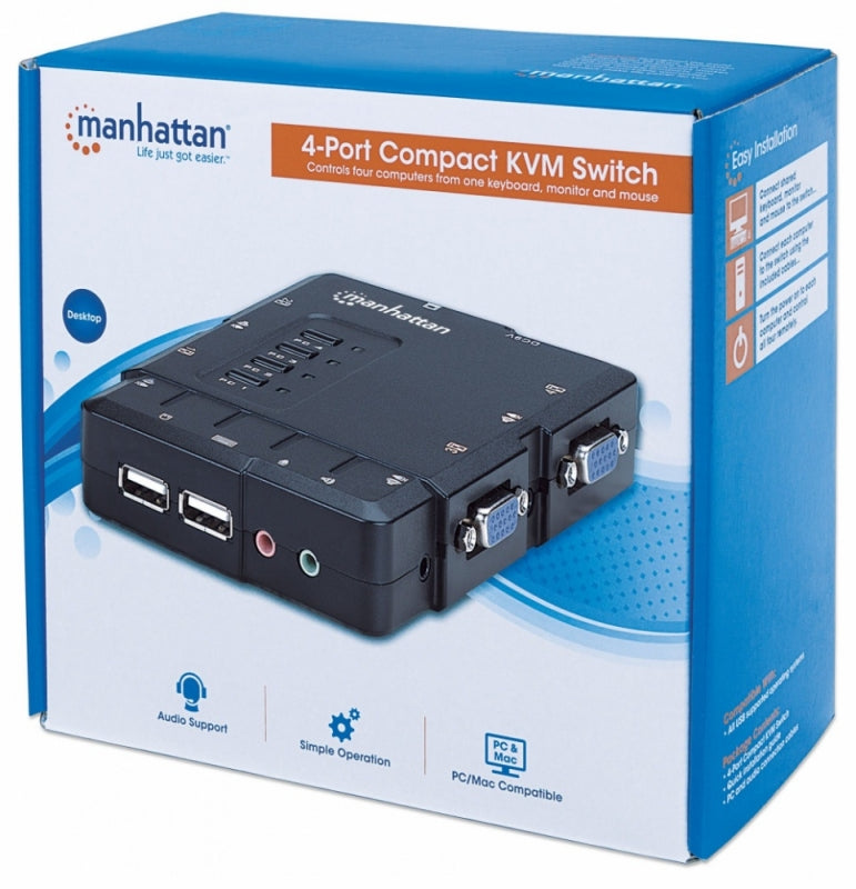 Manhattan Switch KVM de 4 Puertos, USB, VGA