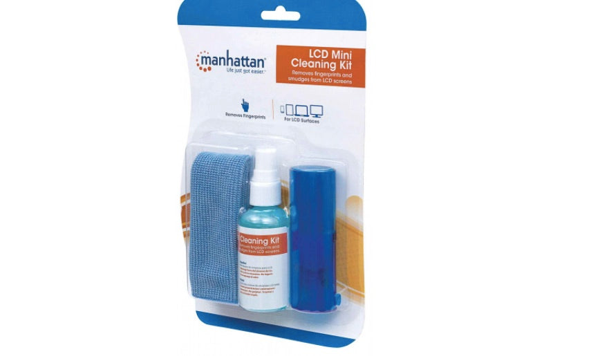 Manhattan Kit de Limpieza para PC y Pantalla - incluye Solución de Limpieza, Brocha, Paño de Microfibra y Bolsa para Guardar