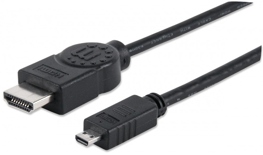 Manhattan Cable HDMI de Alta Velocidad con Canal Ethernet, HDMI Macho - micro HMDI, 4K, 30Hz, 2 Metros, Negro