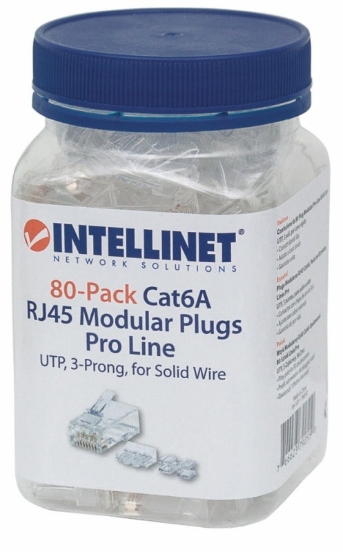 Intellinet Plug RJ-45 Cat6a UTP Sólido, Bote con 80 Piezas Transparentes