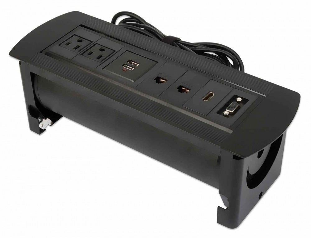 Manhattan Caja para Mesa 164856, 2 Puertos + 2x USB, Negro
