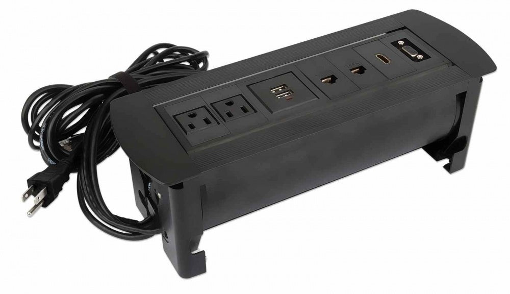 Manhattan Caja para Mesa 164856, 2 Puertos + 2x USB, Negro