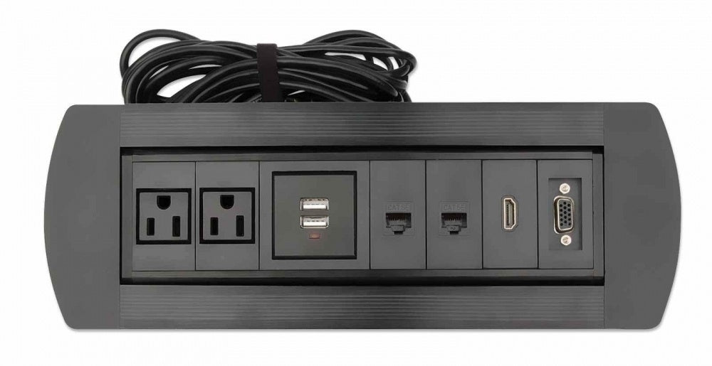 Manhattan Caja para Mesa 164856, 2 Puertos + 2x USB, Negro